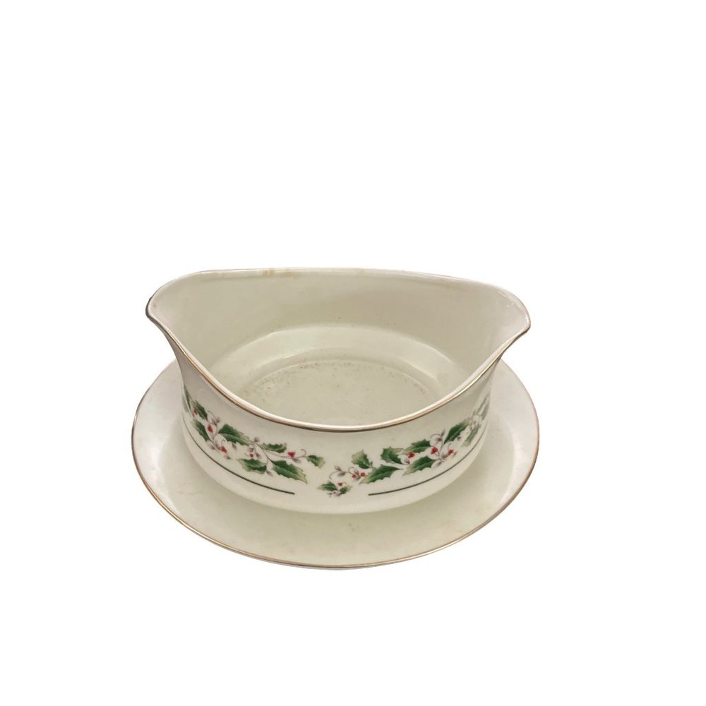Porcelain wave gravy boat with attached saucers - Picture 4 of 5